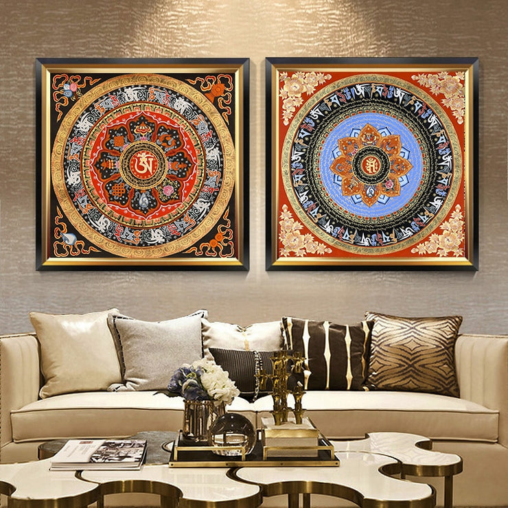 Tibetan Mandala Six-character Mantra Canvas Painting For Meditation And Decompression Print Poster Wall Art Home Decor Pictures