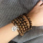 Multilayer 108 Wood Beads Lotus OM Bracelet Men Tibetan Buddhist Mala Buddha Charm Rosary Bracelet For Women Wooden Yoga Jewelry