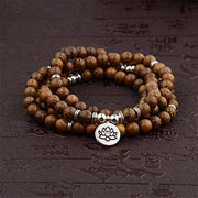 Multilayer 108 Wood Beads Lotus OM Bracelet Men Tibetan Buddhist Mala Buddha Charm Rosary Bracelet For Women Wooden Yoga Jewelry