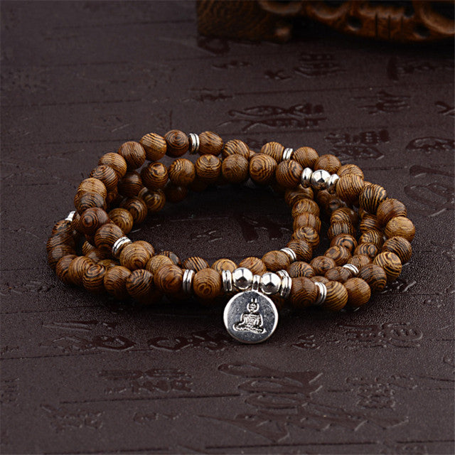 Multilayer 108 Wood Beads Lotus OM Bracelet Men Tibetan Buddhist Mala Buddha Charm Rosary Bracelet For Women Wooden Yoga Jewelry