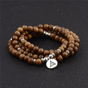 108 Wood Beads Lotus OM Bracelet Tibetan Buddhist Mala Buddha Charm Multilayer Rosary Bracelet Yoga Wooden For Women Men Jewelry