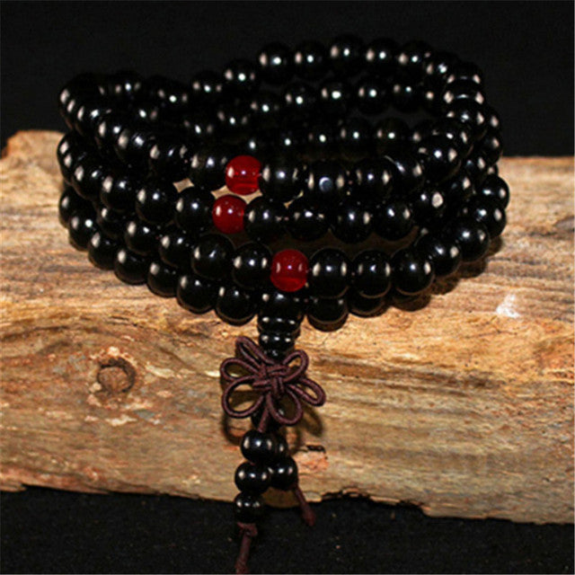 108 Wood Beads Lotus OM Bracelet Tibetan Buddhist Mala Buddha Charm Multilayer Rosary Bracelet Yoga Wooden For Women Men Jewelry