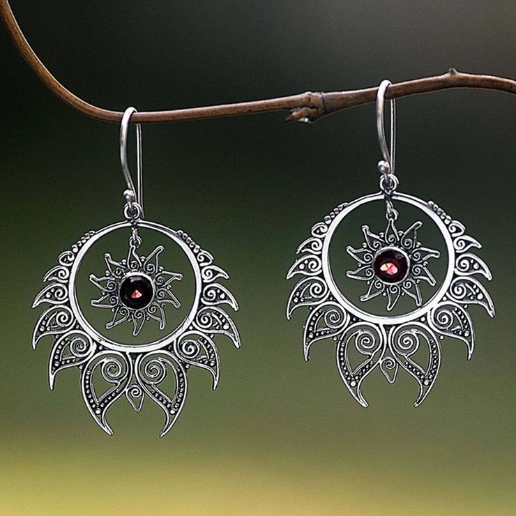 Retro Hinduism Shiva Fire Exaggerated Statement Earrings Silver Color Drop Earrings India Tribal Egypt Nepal Gypsy Jewelry