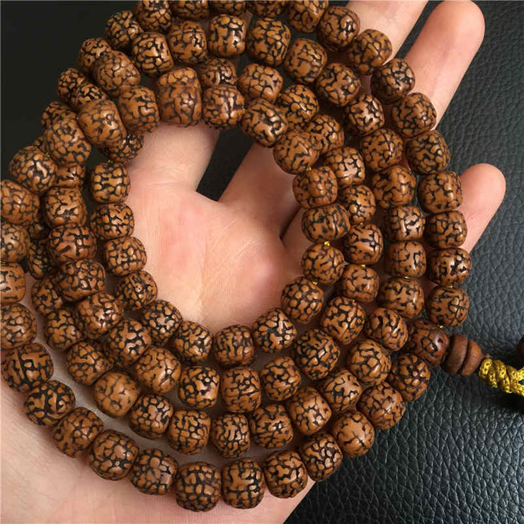 Nepal 108PCS Old Oiled Rudraksha Bodhi Beads Tibetan Meditation Prayer Mala for Man BRO576