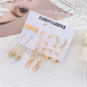 6Pcs/Set Fashion Big Circle Gold Color Simulation Pearl Geometric Hoop Earrings For Women Butterfly Rhinestone Earings Jewellery