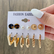 6Pcs/Set Fashion Big Circle Gold Color Simulation Pearl Geometric Hoop Earrings For Women Butterfly Rhinestone Earings Jewellery