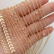 14K Gold Color Plated Brass Round Link Chains Necklace Chains High Quality Jewelry Accessories