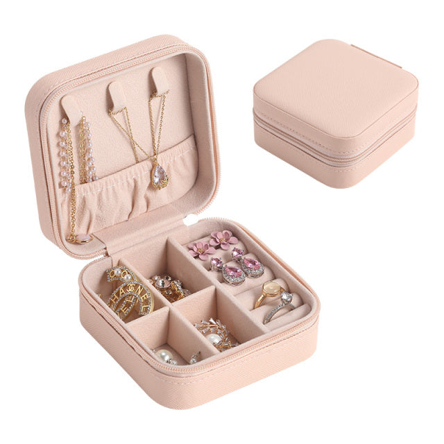 Casegrace Mini Travel Jewelry Box Storage Organizer Packaging Case Portable PU Leather Earring Ring Necklace Jewellery Organizer