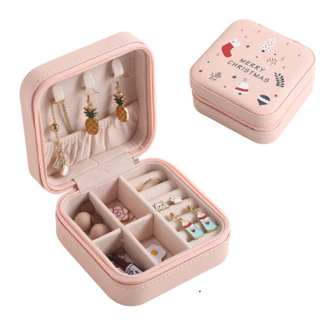 Casegrace Mini Travel Jewelry Box Storage Organizer Packaging Case Portable PU Leather Earring Ring Necklace Jewellery Organizer