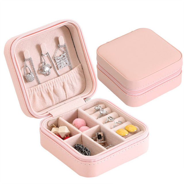 Casegrace Mini Travel Jewelry Box Storage Organizer Packaging Case Portable PU Leather Earring Ring Necklace Jewellery Organizer