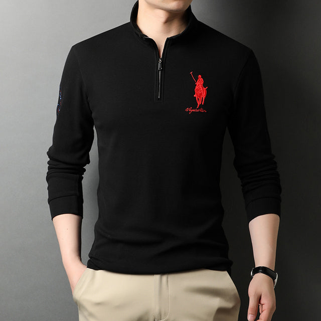 Mens Pure Cotton Long Sleeve Polo Shirts Half Zipper Trendy Brand Golf Logo T-Shirts 2022 New Spring And Autumn Designer Clothes