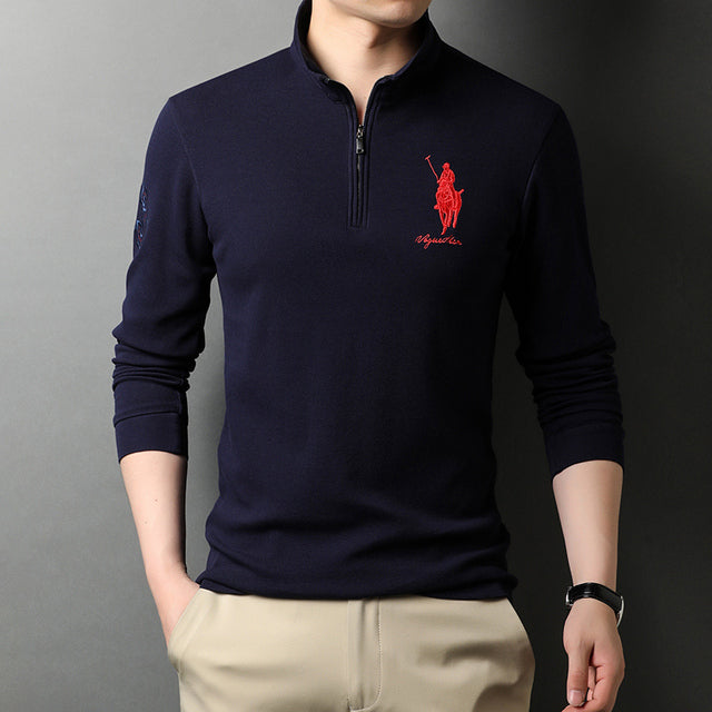 Mens Pure Cotton Long Sleeve Polo Shirts Half Zipper Trendy Brand Golf Logo T-Shirts 2022 New Spring And Autumn Designer Clothes