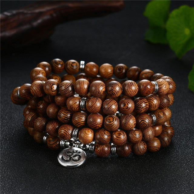 108 Wood Beads OM Lotus Multilayer Bracelet Tibetan Buddhist Mala Buddha Charm Rosary Bracelet Yoga Wooden For Women Men Jewelry