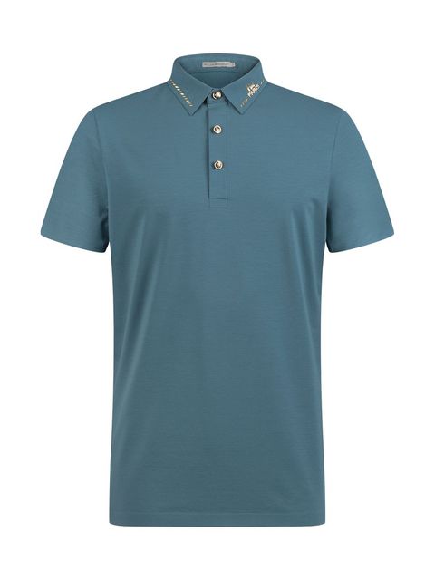 HELLEN&amp;WOODY 2022 Summer Luxury Men Traceless Polo T-Shirt Short Sleeve Casual Bottoming Pure Cotton Cyan-blue Fashion Top Tee