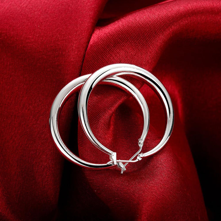 33mm Big Circle Round Hoop Earring For Women 925 Stamp Silver Color Unusual Earrings 2022 Trend Christmas Party Wedding Jewelry