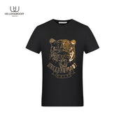 Hellen&amp;Woody Animal Graphic Print T-shirt for Men Summer Cotton Round Neck Hot Diamond Sequins Breathable Short-sleeved Tide